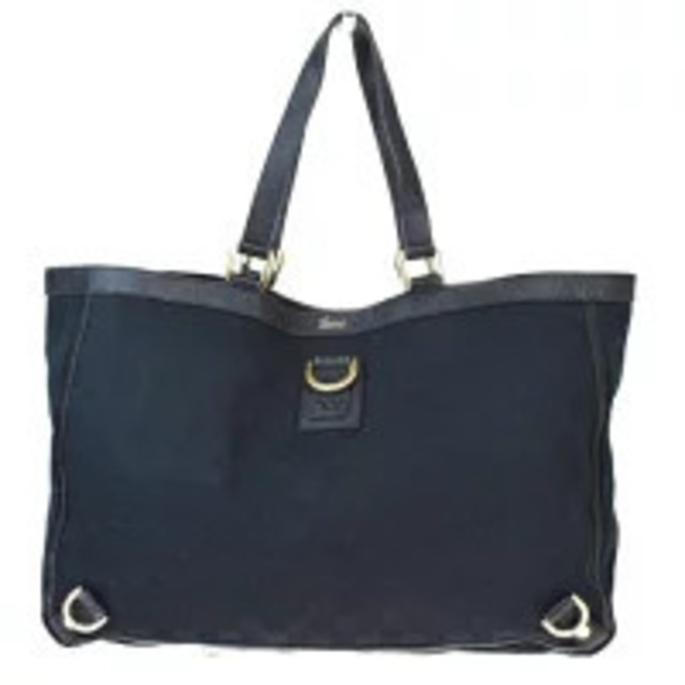 Gucci Tote Bag Shoulder Handbag GG Black Canvas Leather